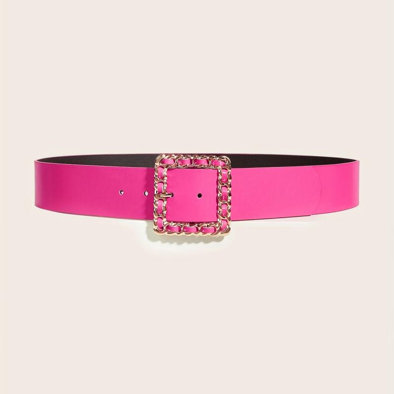 Wide Pink PU Leather Belt Square Buckle Y2K Women's Coat Dress