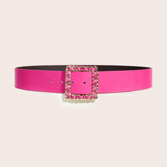 Wide Pink PU Leather Belt Square Buckle Y2K Women's Coat Dress