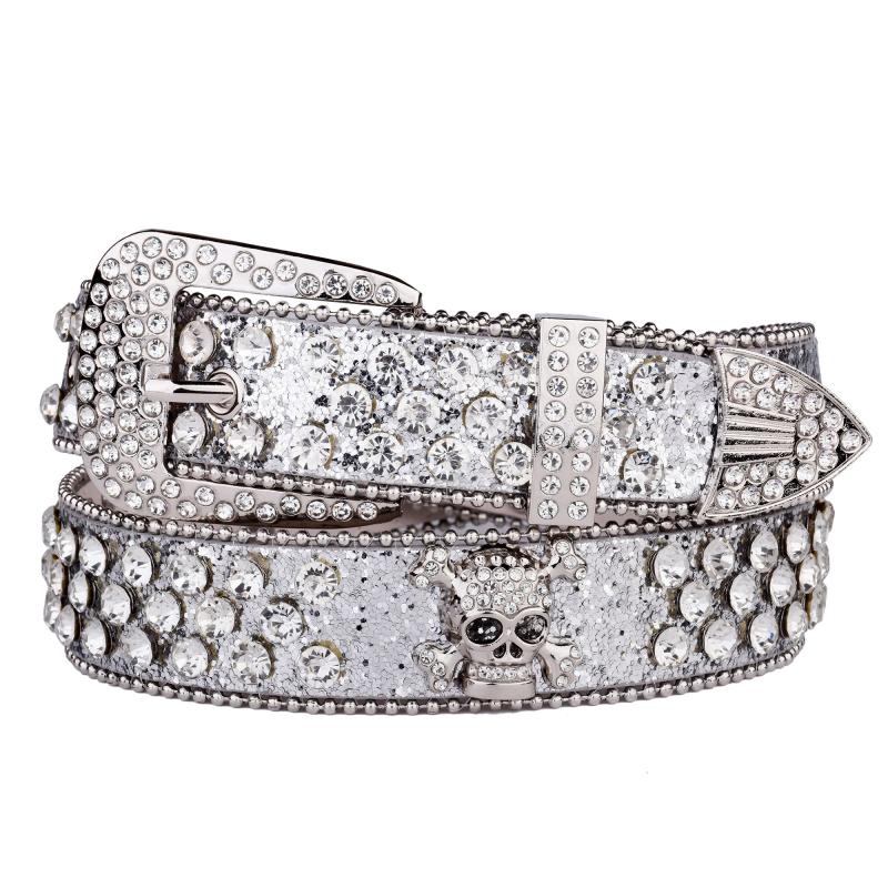 Skull Rhinestone Studded Belt For Women Girls