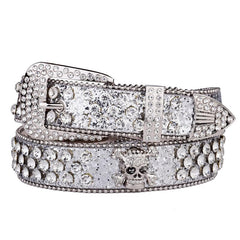 Skull Rhinestone Studded Belt For Women Girls
