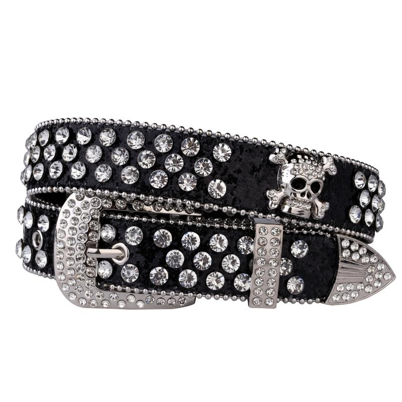 Skull Rhinestone Studded Belt For Women Girls