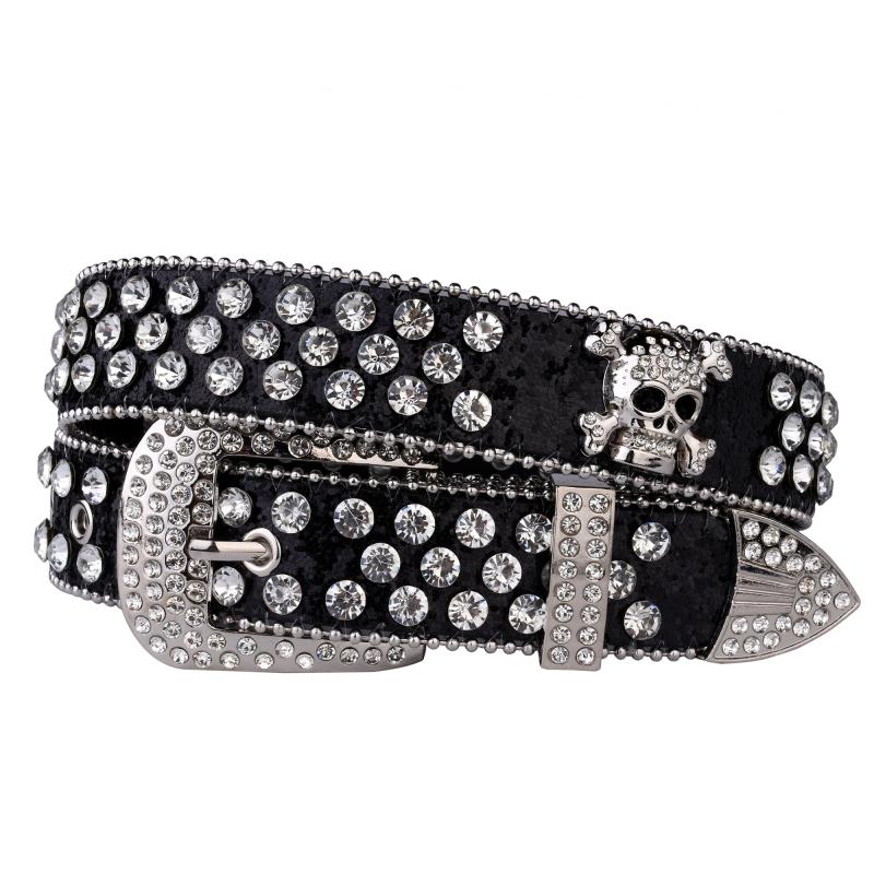 Skull Rhinestone Studded Belt For Women Girls
