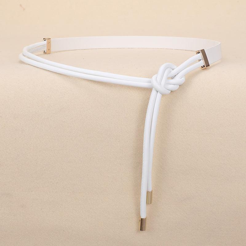 Vintage Thin Knotted Belt PU Leather Outerwear Belts for Women