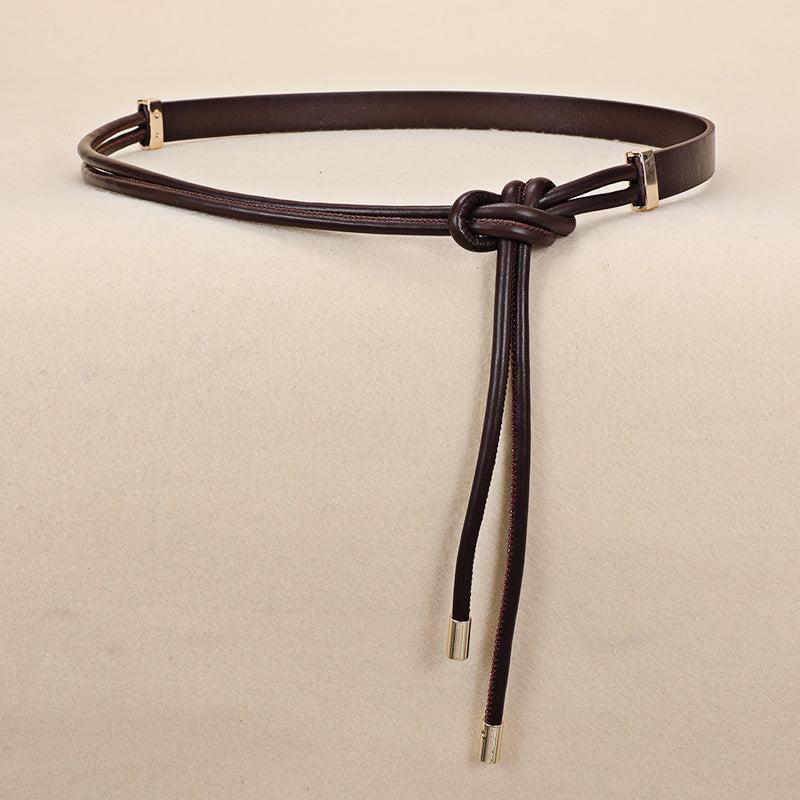 Vintage Thin Knotted Belt PU Leather Outerwear Belts for Women