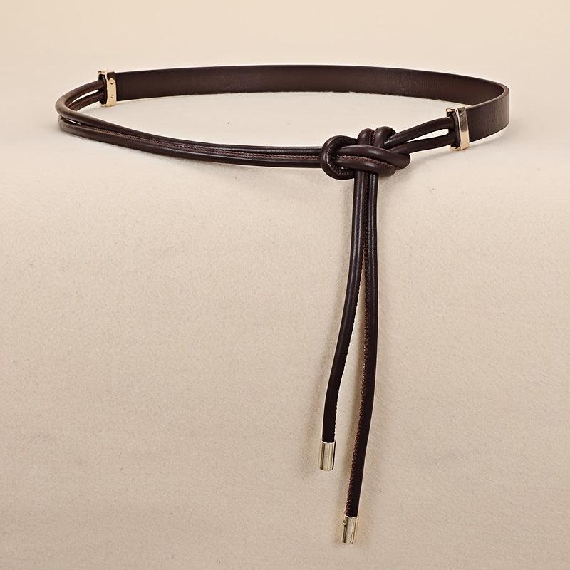 Vintage Thin Knotted Belt PU Leather Outerwear Belts for Women
