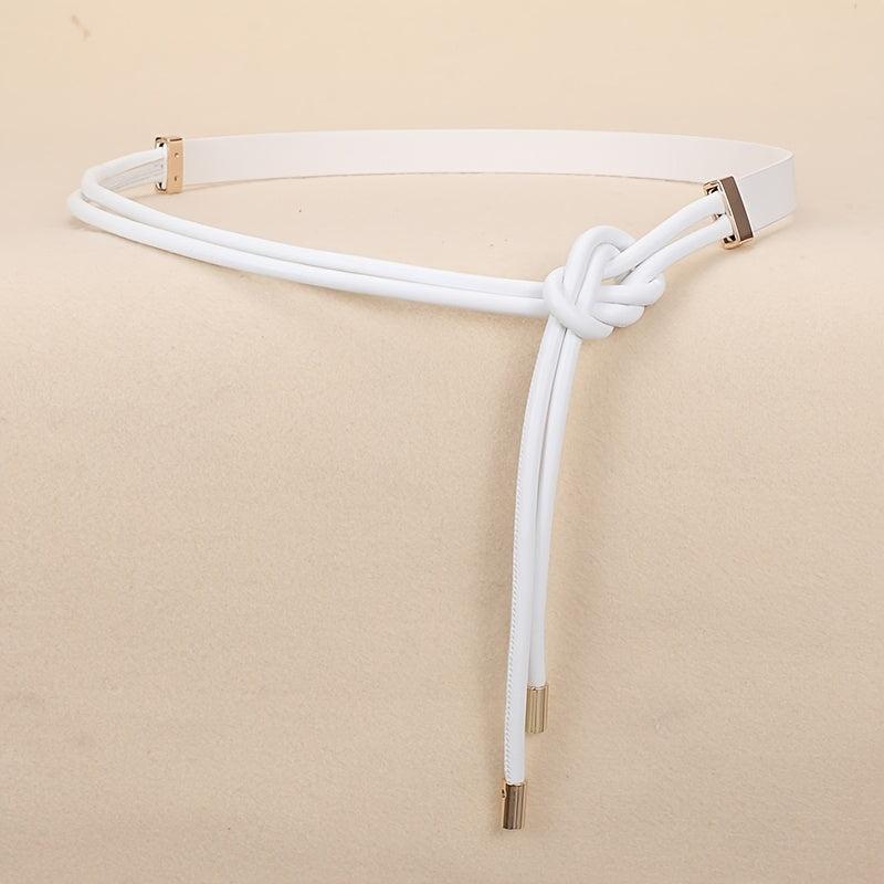 Vintage Thin Knotted Belt PU Leather Outerwear Belts for Women