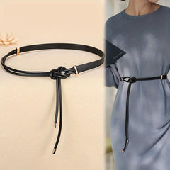 Vintage Thin Knotted Belt PU Leather Outerwear Belts for Women