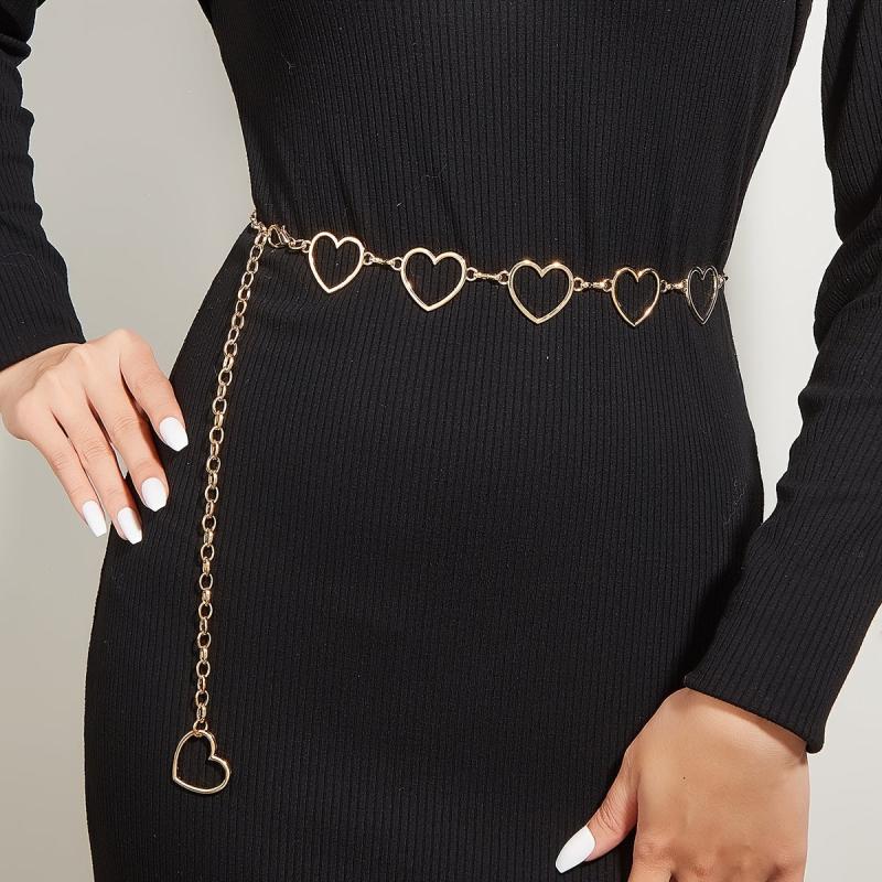 Metal Heart Waist Chain Belts for Women Adjustable Body Waistband
