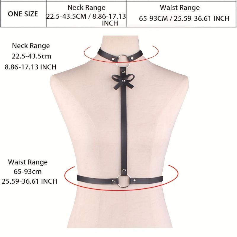 Bowknot PU Leather Chest Harness Gothic Waist Belt Y2K Outfit Dress Accessory