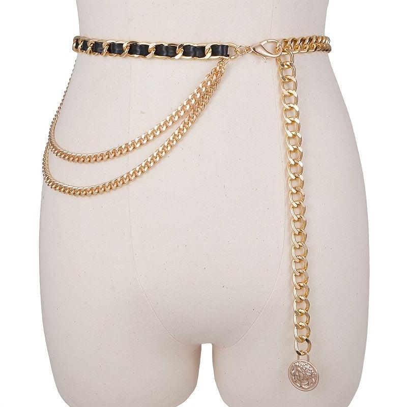 Vintage Leather Chain Belt Women Layered Waist Chain