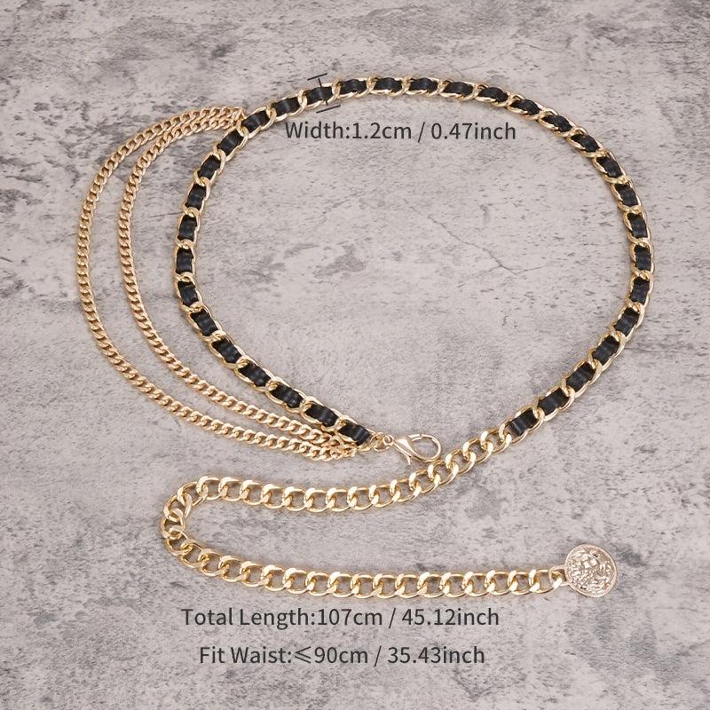 Vintage Leather Chain Belt Women Layered Waist Chain
