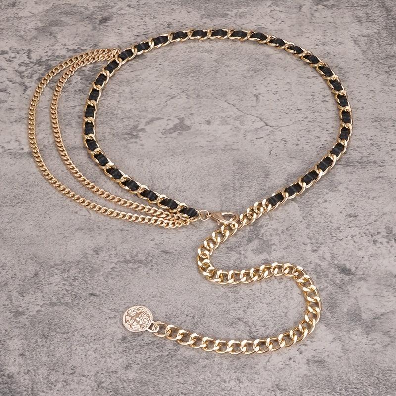 Vintage Leather Chain Belt Women Layered Waist Chain