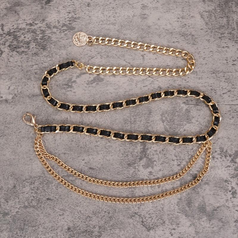Vintage Leather Chain Belt Women Layered Waist Chain