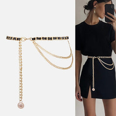 Vintage Leather Chain Belt Women Layered Waist Chain