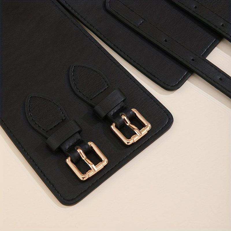 Double Rivet Belt Buckle Belt PU Wide Belt Elastic Waistband for Women