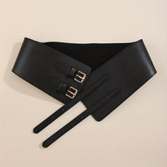 Double Rivet Belt Buckle Belt PU Wide Belt Elastic Waistband for Women