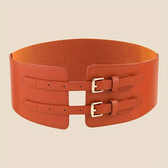 Double Rivet Belt Buckle Belt PU Wide Belt Elastic Waistband for Women