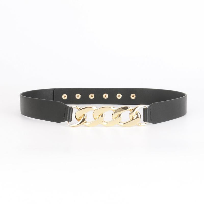 Chain Buckle Ladies Belt Women Skinny Waist Belt with Golden Metal Chain