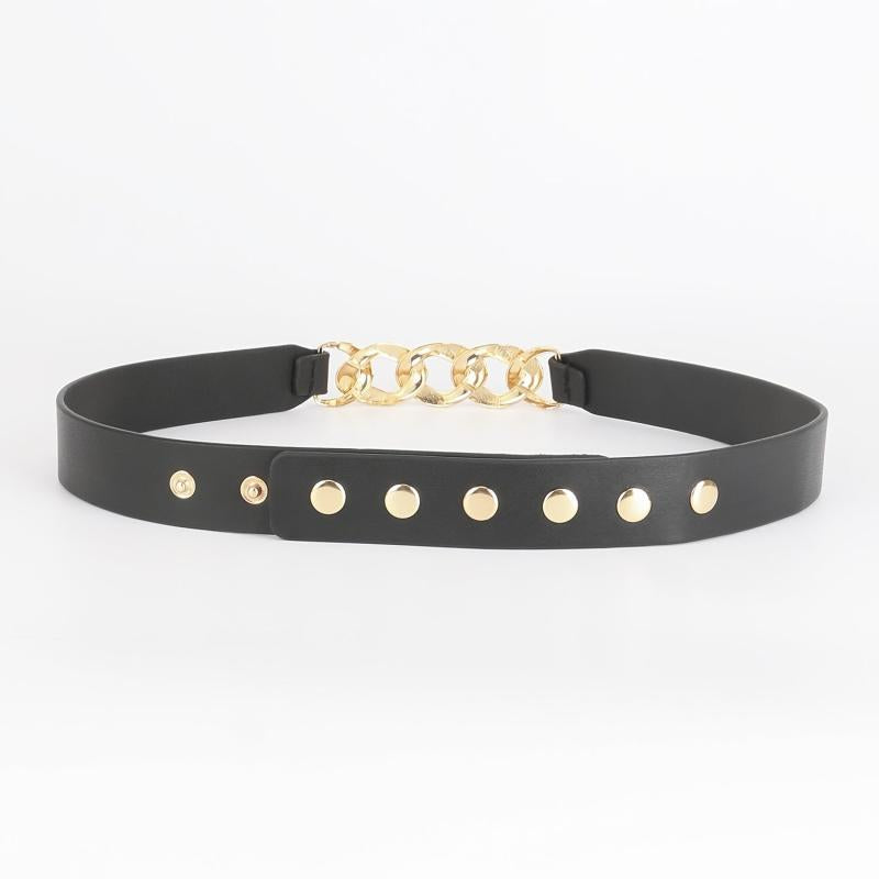 Chain Buckle Ladies Belt Women Skinny Waist Belt with Golden Metal Chain