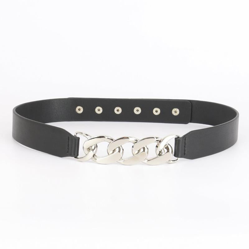 Chain Buckle Ladies Belt Women Skinny Waist Belt with Golden Metal Chain