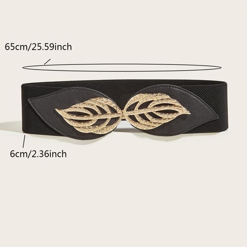 Leaf Buckle Elastic Belt Vintage Elastic Waist Belt Metal Buckle Belt