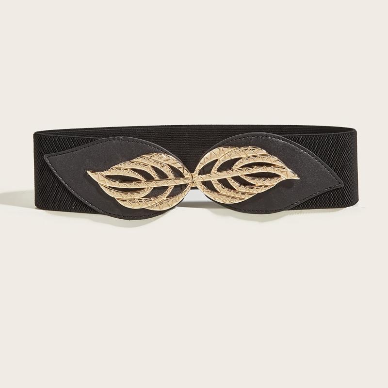 Leaf Buckle Elastic Belt Vintage Elastic Waist Belt Metal Buckle Belt