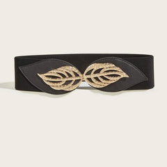 Leaf Buckle Elastic Belt Vintage Elastic Waist Belt Metal Buckle Belt