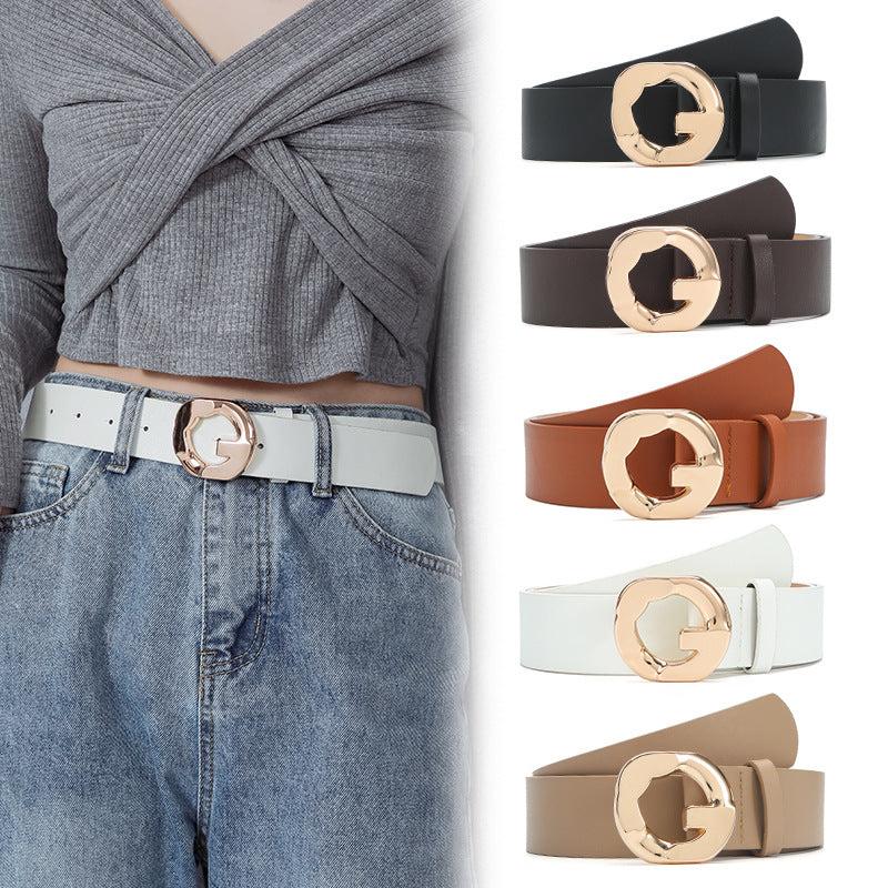 Geometric Buckle Casual Belt Solid Jeans Pants Belt For Women