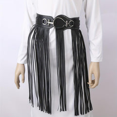 Tassel Skirt Belt Punk Fringe Waistband Rivet Decor Girdle