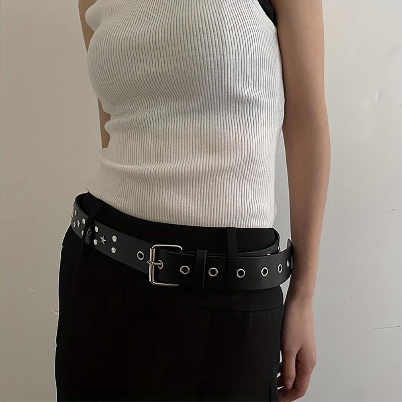 Square Pin Buckle Rivet Belt PU Leather Punk Belt Unisex
