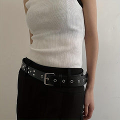 Square Pin Buckle Rivet Belt PU Leather Punk Belt Unisex