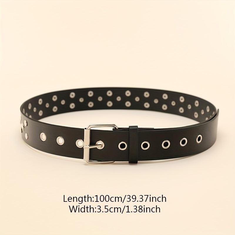 Square Pin Buckle Rivet Belt PU Leather Punk Belt Unisex