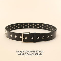 Square Pin Buckle Rivet Belt PU Leather Punk Belt Unisex