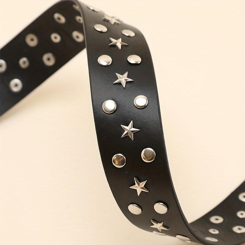 Square Pin Buckle Rivet Belt PU Leather Punk Belt Unisex