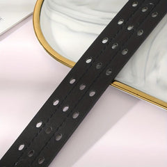 Eyelet Hollow Out PU Belt Stylish Square Three Pin Buckle Waistband