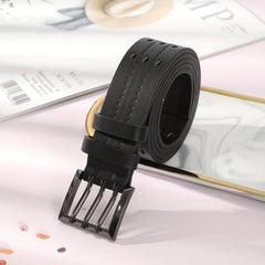 Eyelet Hollow Out PU Belt Stylish Square Three Pin Buckle Waistband