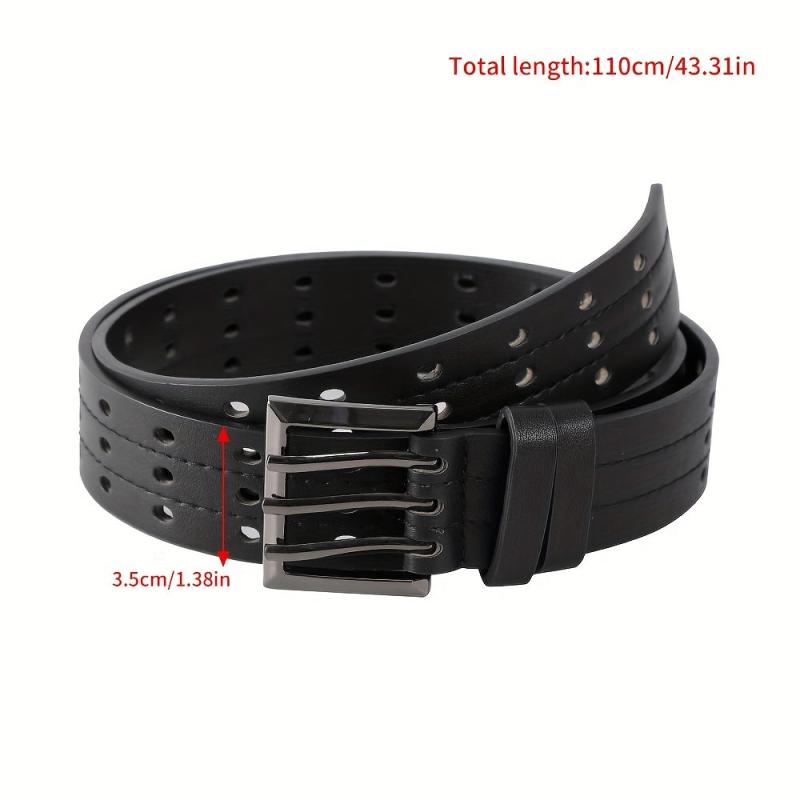 Eyelet Hollow Out PU Belt Stylish Square Three Pin Buckle Waistband