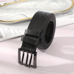 Eyelet Hollow Out PU Belt Stylish Square Three Pin Buckle Waistband