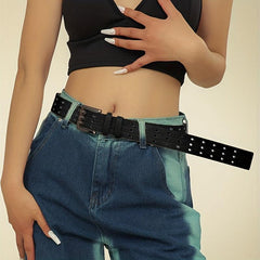 Eyelet Hollow Out PU Belt Stylish Square Three Pin Buckle Waistband