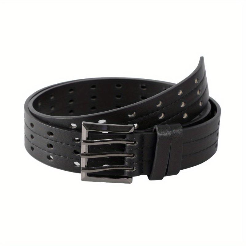 Eyelet Hollow Out PU Belt Stylish Square Three Pin Buckle Waistband