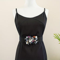 Rhinestone Faux Pearl Waist Belt Elastic Girdle Women Punk Dress Waistband