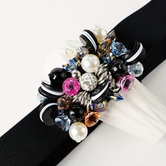 Rhinestone Faux Pearl Waist Belt Elastic Girdle Women Punk Dress Waistband