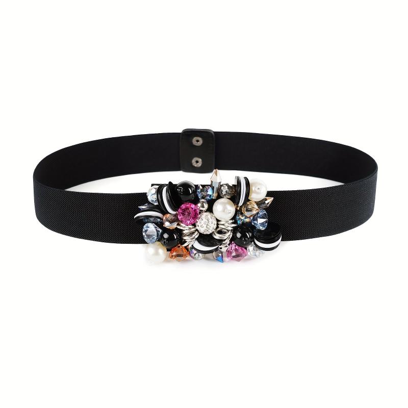 Rhinestone Faux Pearl Waist Belt Elastic Girdle Women Punk Dress Waistband