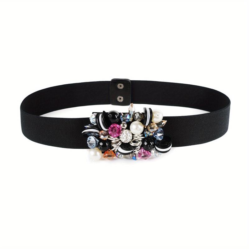 Rhinestone Faux Pearl Waist Belt Elastic Girdle Women Punk Dress Waistband