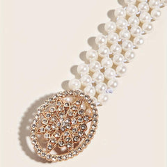 Elastic Faux Pearl Belt with Rhinestone Buckle for Women Dress