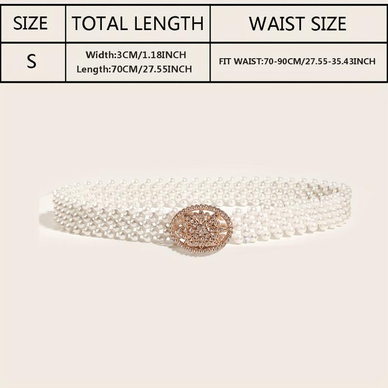 Elastic Faux Pearl Belt with Rhinestone Buckle for Women Dress