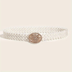 Elastic Faux Pearl Belt with Rhinestone Buckle for Women Dress