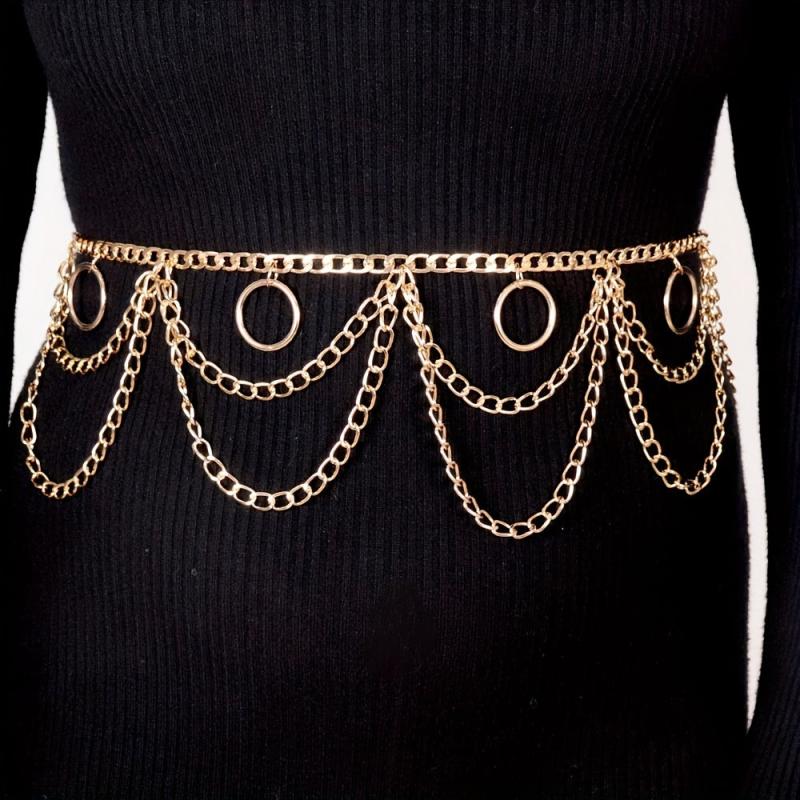  Layered Waist Chain Metal Tassel Dress Girdle for Women