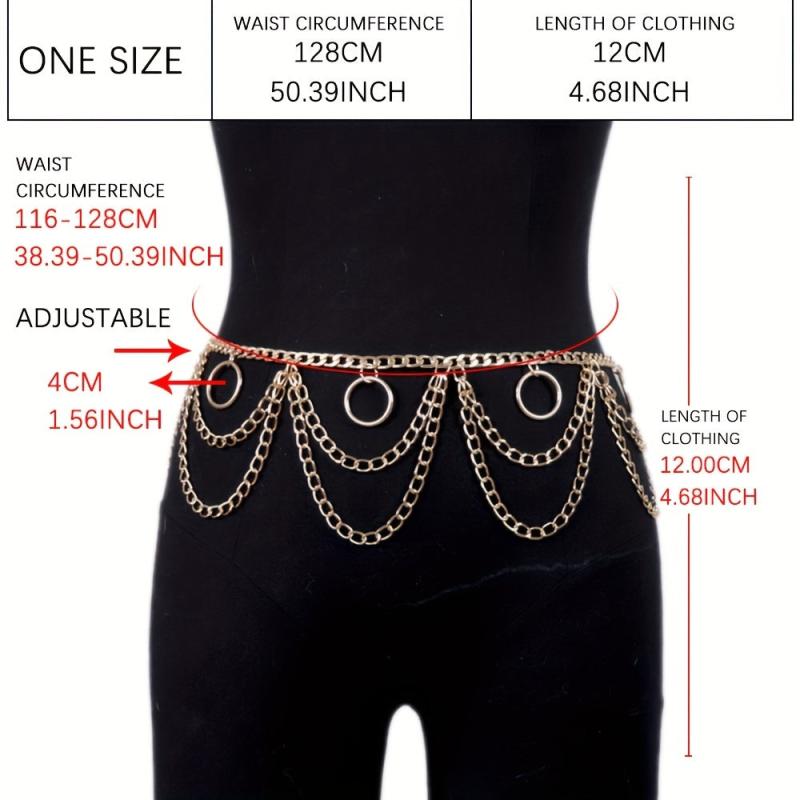  Layered Waist Chain Metal Tassel Dress Girdle for Women