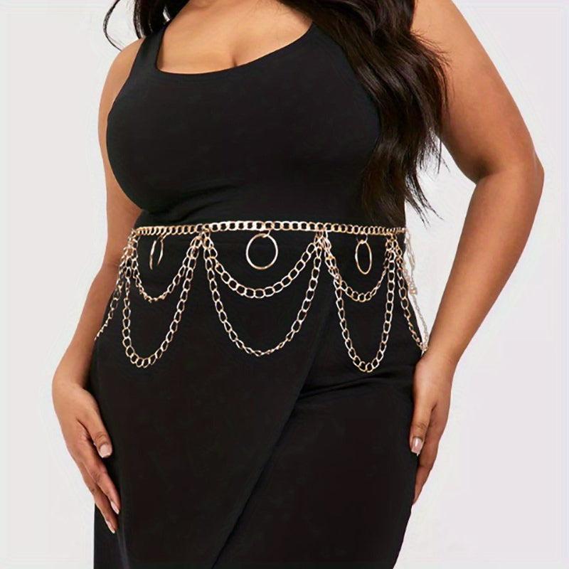  Layered Waist Chain Metal Tassel Dress Girdle for Women